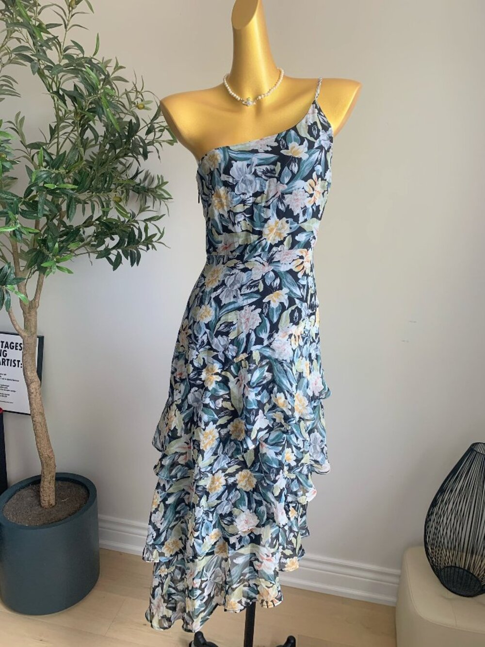 Petal + Pup Floral One Shoulder Chiffon Maxi Dress Size 6